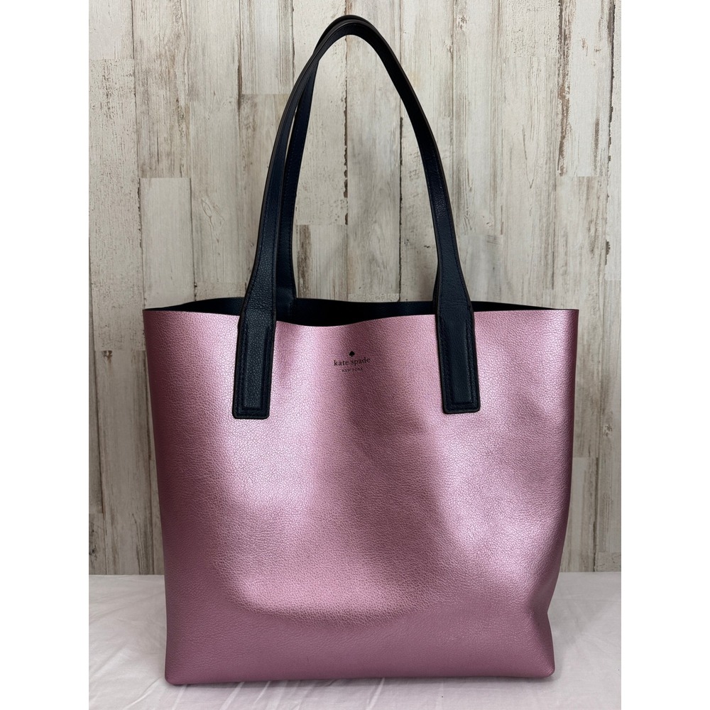 Kate Spade Large Tote Bag Reversible Metallic Pink Navy Office Barbiecore Y2K
